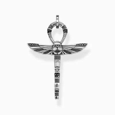 THOMAS SABO Halsband | Hängsmycken<H&AUML;NGSMYCKE LIVSKORS ANKH MED SKARAB&EACUTE; svart, silverfargad