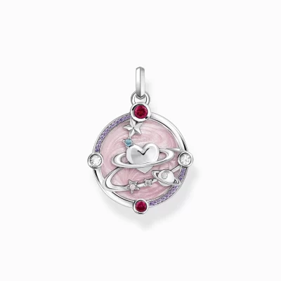 THOMAS SABO Hängsmycken | Återvunnet 925 silver<H&AUML;NGSMYCKE, ROSA MED HJ&AUML;RTFORMAD PLANET OCH STENAR – SILVER silverfargad, vit, rosa, violett, röd, blå