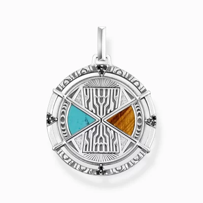 THOMAS SABO Hängsmycken | Återvunnet 925 silver<H&AUML;NGSMYCKE TALISMAN MED TIGER&OUML;GA OCH TURKOSA SILVER silverfargad, brun, turkos, svart