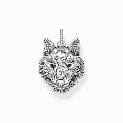 THOMAS SABO Hängsmycken | Hängen<H&AUML;NGSMYCKE VARGANSIKTE MED STENAR, SV&AUML;RTAT SILVER silverfargad, vit, svart