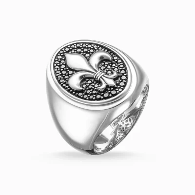 THOMAS SABO Ringar | Återvunnet 925 silver<KLACKRING FRANSK LILJA svart, silverfargad