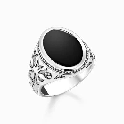 THOMAS SABO Ringar | Ringar<KLACKRING MED SVART ONYX, SV&AUML;RTAT SILVER silverfargad, vit, svart