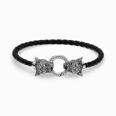 THOMAS SABO Armband | Återvunnet 925 silver<L&AUML;DERARMBAND BLACK CAT svart, silverfargad