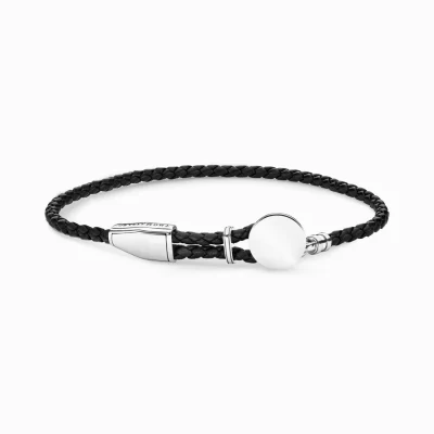 THOMAS SABO Armband | Återvunnet 925 silver<L&AUML;DERARMBAND BRICKA svart, silverfargad