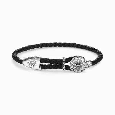 THOMAS SABO Armband | Återvunnet 925 silver<L&AUML;DERARMBAND KOMPASS svart, silverfargad