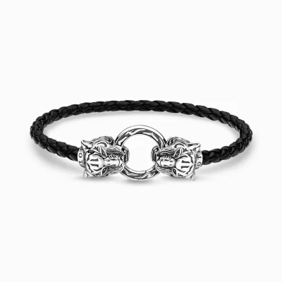 THOMAS SABO Armband | Återvunnet 925 silver<L&AUML;DERARMBAND TIGER silverfargad, svart