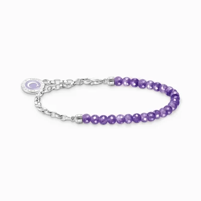 THOMAS SABO Charm Armband | Charm Armband<LEDAMOT CHARM-ARMBAND MED L&AUML;NKAR OCH IMITERAD AMETIST SILVER silverfargad, violett