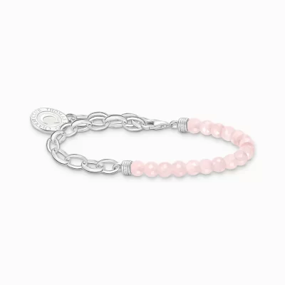 THOMAS SABO Charm Armband | Charm Armband<LEDAMOT CHARM-ARMBAND MED ROSENKVARTS BEADS OCH CHARMISTA BRICKA SILVER silverfargad, rosa, vit