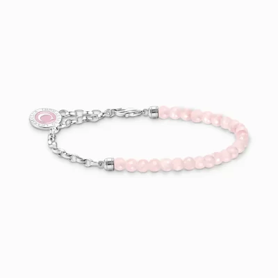 THOMAS SABO Charm Armband | Charm Armband<LEDAMOT CHARM-ARMBAND MED ROSENKVARTS BEADS OCH CHARMISTA COIN SILVER silverfargad, rosa