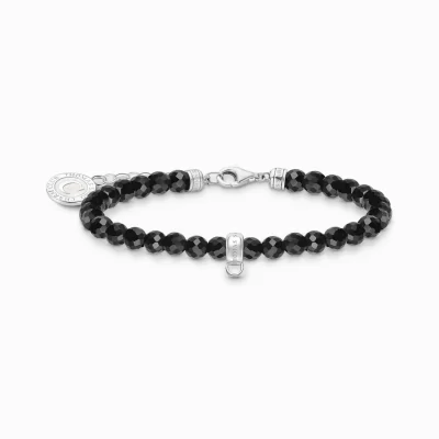 THOMAS SABO Charm Armband | Charm Armband<LEDAMOT CHARM-ARMBAND MED SVARTA P&AUML;RLOR, SILVER silverfargad, svart, vit