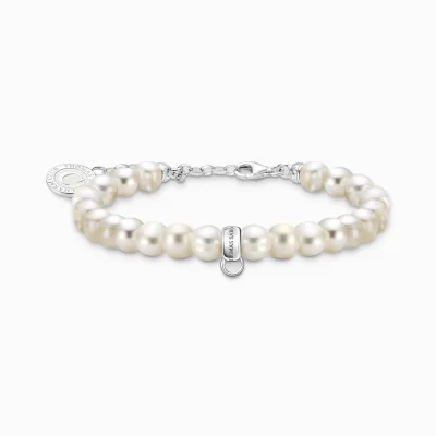 THOMAS SABO Charm Armband | Charm Armband<LEDAMOT CHARM-ARMBAND MED VITA, OVALA P&AUML;RLOR, SILVER silverfargad, vit