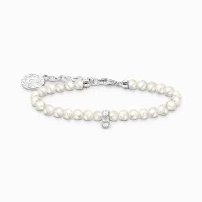 THOMAS SABO Charm Armband | Charm Armband<LEDAMOT CHARM-ARMBAND MED VITA P&AUML;RLOR, SILVER silverfargad, vit