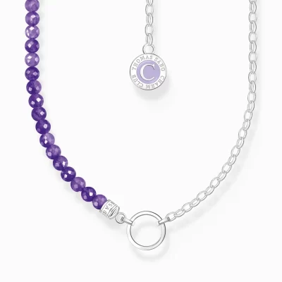 THOMAS SABO Charm Halskedjor | Charm Halskedjor<LEDAMOT CHARM-HALSBAND MED L&AUML;NKAR OCH IMITERAD AMETIST SILVER silverfargad, violett