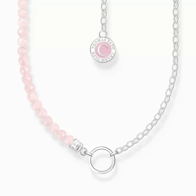 THOMAS SABO Charm Halskedjor | Charm Halskedjor<LEDAMOT CHARM-HALSBAND MED ROSENKVARTS BEADS OCH CHARMISTA COIN SILVER silverfargad, rosa