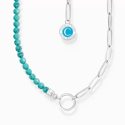 THOMAS SABO Charm Halskedjor | Charm Halskedjor<LEDAMOT CHARM-HALSBAND MED TURKOSA BEADS OCH CHARMISTA BRICKA SILVER silverfargad, turkos