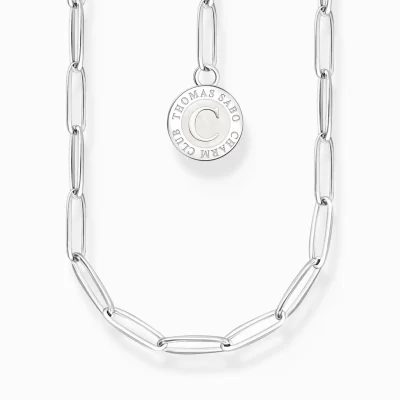 THOMAS SABO Charm Halskedjor | Charm Halskedjor<LEDAMOT CHARM-HALSBAND MED VIT CHARMISTA BRICKA SILVER silverfargad, vit