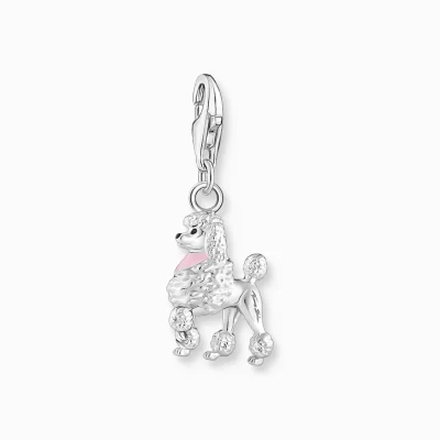 THOMAS SABO Charms | Charms<LEDAMOT CHARM-H&AUML;NGSMYCKE PUDEL MED ROSA SCARF, SILVER silverfargad, rosa, svart