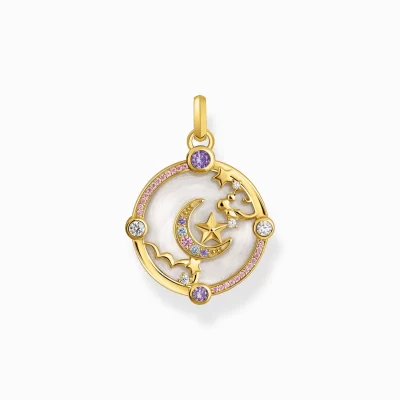 THOMAS SABO Hängsmycken | 18K plätering<LITET GULDPL&AUML;TERAT HALSBANDSH&AUML;NGE MED HALVM&ARING;NE OCH F&AUML;RGADE STENAR gult guldfargad, vit, violett, rosa, blå