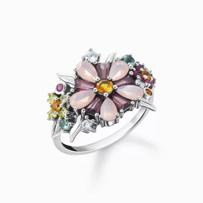 THOMAS SABO Ringar | Upp till SEK 3.000<RING BLOMMOR STENAR I F&AUML;RG SILVER silverfargad, vit, ljusgrön, rosa, violett, röd, orange, grön