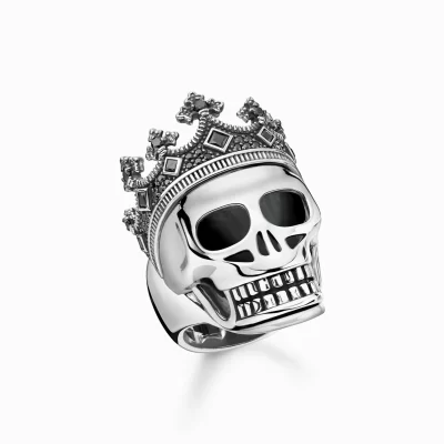 THOMAS SABO Ringar | Återvunnet 925 silver<RING D&OUML;DSKALLE KRONA svart, silverfargad