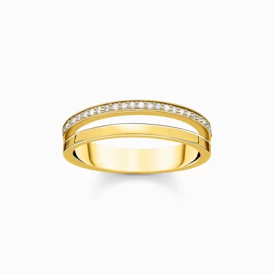 THOMAS SABO Ringar | 18K plätering<RING DUBBELT GULD MED VITA STENAR vit, gult guldfargad