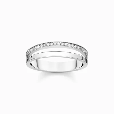 THOMAS SABO Ringar | Återvunnet 925 silver<RING DUBBELT SILVER MED VITA STENAR vit, silverfargad