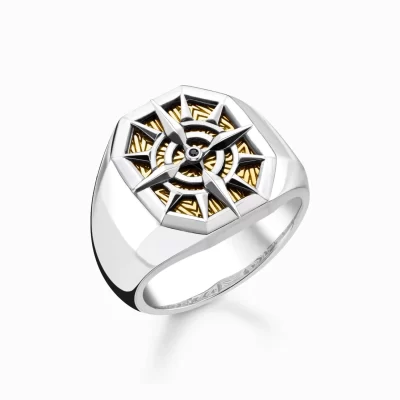 THOMAS SABO Ringar | 18K plätering<RING KOMPASS GULD gult guldfargad, svart, silverfargad