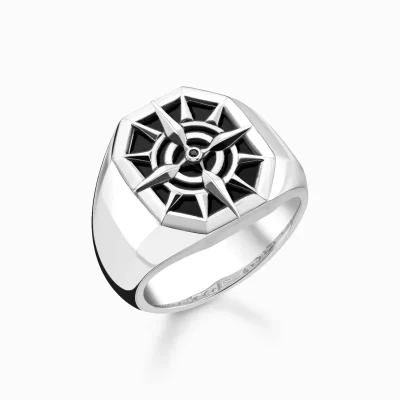 THOMAS SABO Ringar | Återvunnet 925 silver<RING KOMPASS SVART svart, silverfargad