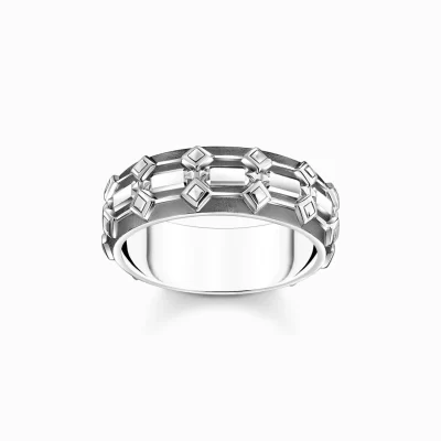 THOMAS SABO Ringar | Återvunnet 925 silver<RING, KROKODILFJ&AUML;LL, BRED, SV&AUML;RTAT SILVER silverfargad