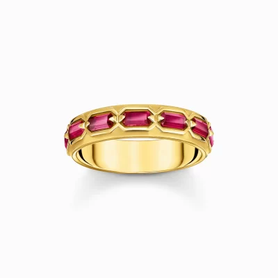 THOMAS SABO Ringar | 18K plätering<RING, KROKODILFJ&AUML;LL, MED R&OUML;DA STENAR, PL&AUML;TERAD gult guldfargad,