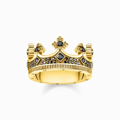 THOMAS SABO Ringar | 18K plätering<RING KRONA GULD svart, gult guldfargad