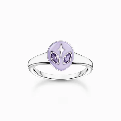 THOMAS SABO Ringar | Glow in the Dark<RING MED ALIENHUVUD KALLEMALJ OCH LILA STENAR SILVER silverfargad, violett