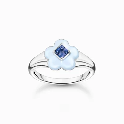 THOMAS SABO Ringar | Återvunnet 925 silver<RING MED BL&ARING; BLOMMA SILVER silverfargad, ljusblå, mörkblå