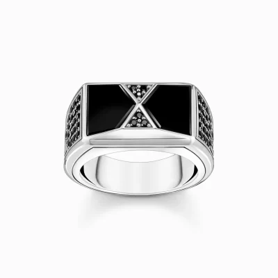 THOMAS SABO Ringar | Återvunnet 925 silver<RING MED SVARTA ONYX OCH SVARTA STENAR SILVER silverfargad, svart