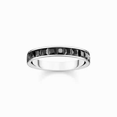 THOMAS SABO Ringar | Återvunnet 925 silver<RING MED SVARTA STENAR PAV&EACUTE; SILVER silverfargad, svart