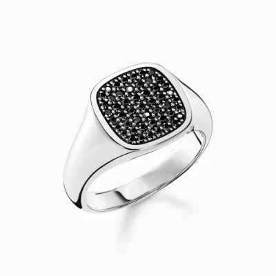 THOMAS SABO Ringar | Återvunnet 925 silver<RING MED SVARTA STENAR SILVER silverfargad, svart