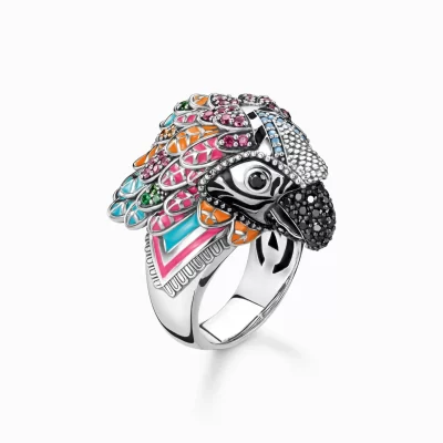 THOMAS SABO Ringar | Återvunnet 925 silver<RING PAPEGOJA grön, rosa, svart, silverfargad, turkos