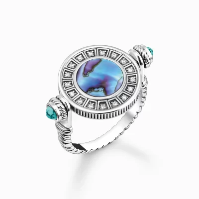 THOMAS SABO Ringar | Återvunnet 925 silver<RING ROTERBAR MED ABALONE-P&AUML;RLEMORNS SILVER silverfargad, turkos, vit