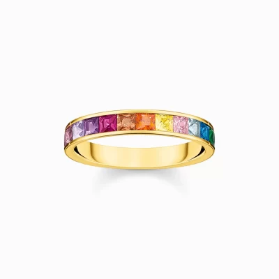 THOMAS SABO Ringar | Återvunnet 925 silver<RING STENAR I F&AUML;RG GULD gult guldfargad, grön, ljusblå, violett, rosa, guld, orange, brun, mörkblå, röd