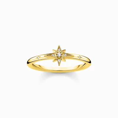 THOMAS SABO Ringar | 18K plätering<RING STJ&AUML;RNA STENAR GULD gult guldfargad, vit