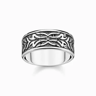 THOMAS SABO Ringar | Återvunnet 925 silver<RING SVART TIGERM&OUML;NSTER svart, silverfargad