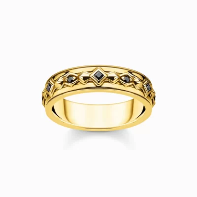 THOMAS SABO Ringar | 18K plätering<RING SVARTA STENAR GULD gult guldfargad, svart