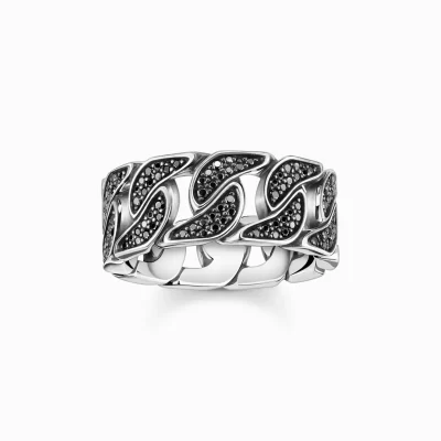 THOMAS SABO Ringar | Återvunnet 925 silver<RING SV&AUML;RTAT L&AUML;NKAR MED SVARA STENAR silverfargad, svart