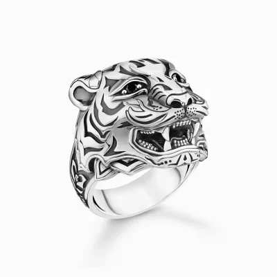 THOMAS SABO Ringar | Återvunnet 925 silver<RING TIGER SILVER svart, silverfargad