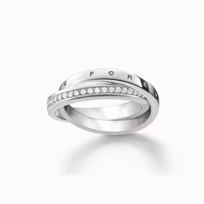 THOMAS SABO Ringar | Återvunnet 925 silver<RING TOGETHER FOREVER silverfargad, vit