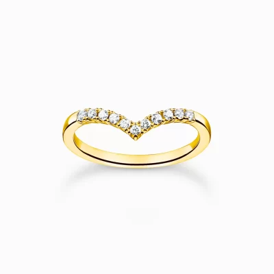 THOMAS SABO Ringar | 18K plätering<RING V-FORM MED VITA STENAR GULD gult guldfargad, vit