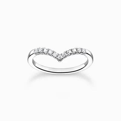 THOMAS SABO Ringar | Återvunnet 925 silver<RING V-FORM MED VITA STENAR SILVER silverfargad, vit