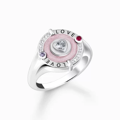 THOMAS SABO Ringar | Återvunnet 925 silver<SIGNETRING MED HJ&AUML;RTA OCH STENAR – SILVER silverfargad, vit, violett, röd, rosa