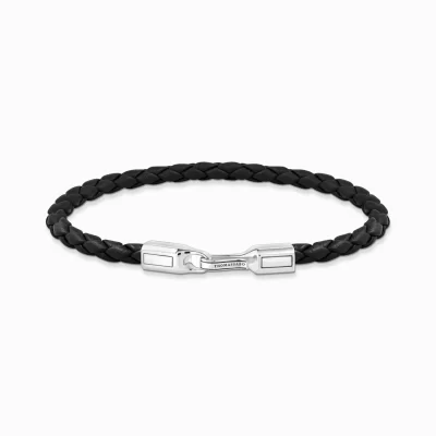 THOMAS SABO Armband | Återvunnet 925 silver<SMALT L&AUML;DERARMBAND I SVART MED SILVER silverfargad, svart