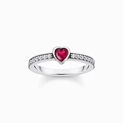 THOMAS SABO Ringar | Återvunnet 925 silver<SOLIT&AUML;RRING MED R&OUML;D, HJ&AUML;RTSLIPAD STEN – SILVER silverfargad, vit, röd